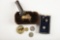 Framed collection of  9 Items to include: (1) Antique fur with embossed buffalo Cheroot Case. (2) Tw