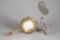This lot consists of the following Items. An embossed silver Shaving Mirror with beveled mirror, mea