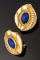 Ladies 18kt yellow gold omega clip earrings containing 7.60ctw lapis and .45ctw round brilliant cut