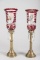 Matched pair of brass and crystal Gerondels, circa 1900-1920s, with four Czar-like portraits on each