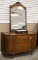 The matching bow front French Style Dresser and Mirror to the previous lot, circa 1920-30s, satin wo