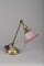Vintage brass weighted base Desk Lamp with original etched cranberry, fluted 5 3/4