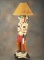 Near life size chalk Cigar Store Indian Floor Lamp with tepees on shade, measures 64