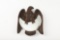 Vintage wooden hand carved wall hanging crescent shaped beveled Mirror, eagle has 9 1/2