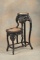 Most unusual oriental, carved teakwood two tiered Plant Stand with inlaid marble top, measures 32