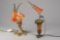 Two Art Glass Lamps. One is a single shade with Humming bird, measures 9 1/2