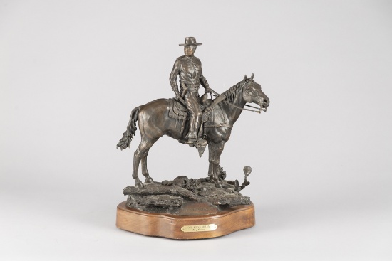 Original Bronze Sculpture by Texas Artist Cary Clawson (1945-2009), titled "One Man's Dream". Medall