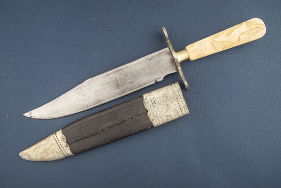 Vintage clip point Bowie, blade is marked "J.P. Lower & Sons, Denver, Col.", 8 1/4" blade x 13 1/4"