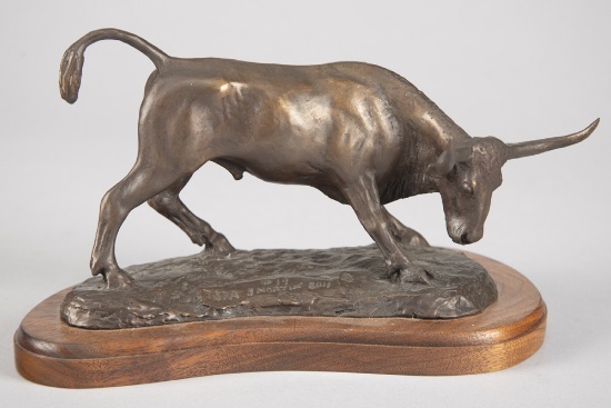 Original Bronze Sculpture by Texas Artist Jack Bryant, Jr. titled "TSRA Snorting Bull", #19, measure