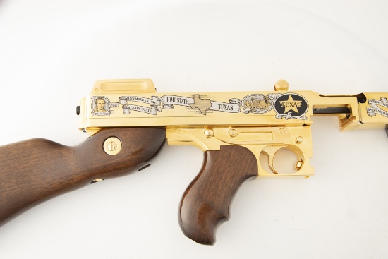 Auto Ordnance Thompson "Tommy" Gun, Semi-Auto, .45 ACP caliber, SN KM7197, blue finish with gold tri