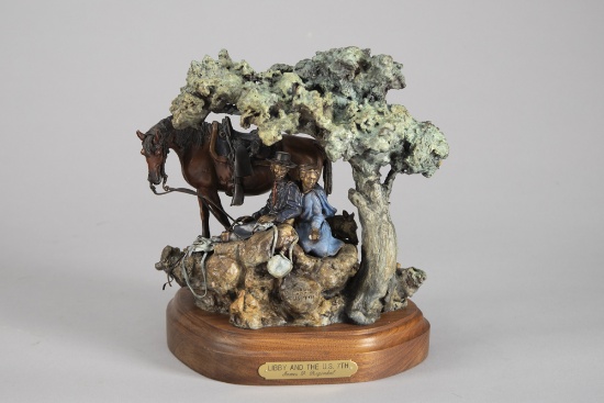 Hand colored Bronze by noted California Artist James P. Regimbal (1949), titled "Libby And The U.S.