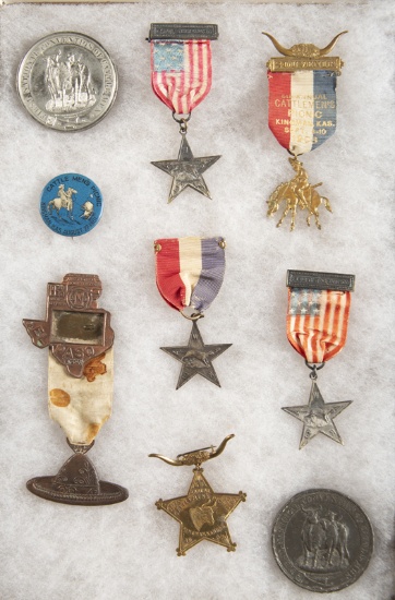 Framed collection of 9 Items to include: (1) Two Tokens marked "First National Convention of Cattlem