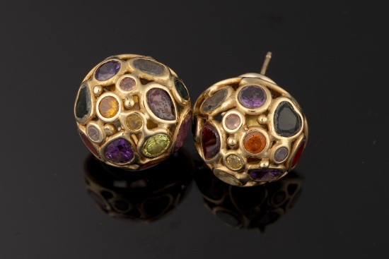 Ladies 14kt yellow gold  omega clip earrings containing semi-precious gemstones weighing 10.6 gr. Re