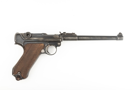 WWI German D.W.M. Artillery Luger, 8" barrel, 9 mm Parabellum caliber, SN 6310, chamber dated 1917,