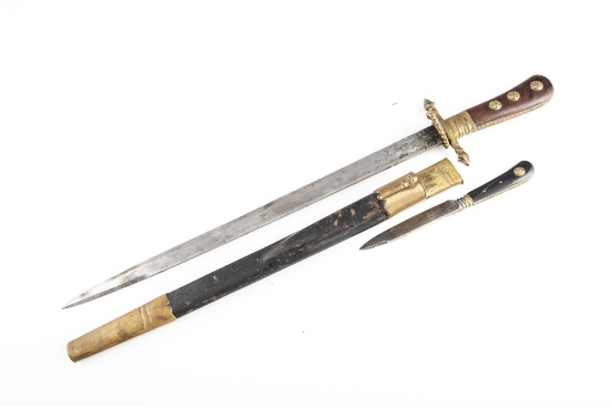 Large Imperial Hunting Cutlass (â€œHirschfangerâ€). Very good overall with etched blade with lion a