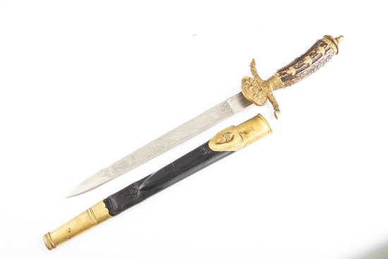 Large Imperial Hunting Cutlass (â€œHirschfangerâ€). Made by J. A. Henckels, Solingen, etched blade