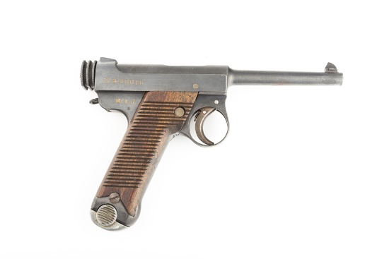 WWII Japanese Type 14 Nambu Pistol, 8 mm Nambu caliber, SN 58816, 4.7" barrel, bright shiny bore. Th