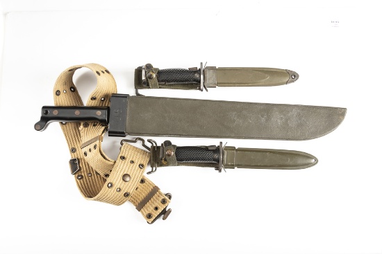 A group of Military Items to include: (1) "U.S." marked Machete, manufactured by Ontario Knife Co.,