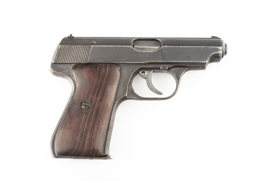 J.P. Sauer, Semi-Auto Pistol, 7.65 caliber, SN 502086, gray to brown smooth aged patina, wooden grip