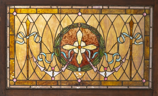 Antique leaded and stained glass, jeweled Victorian Window, circa 1890s, in very nice condition, fra