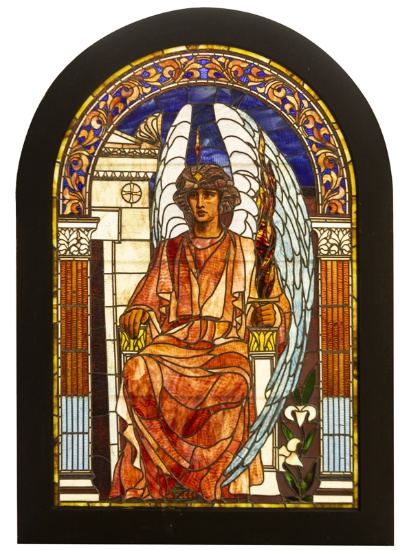 Magnificent antique leaded and stained glass Landing Window, circa 1890s, in excellent condition sho