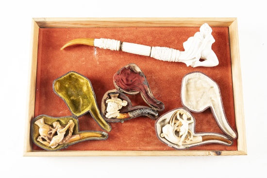 Collection of four (4) vintage Meerschaum & Meerschaum type figural Pipes. (1) Pipe has a 2" bowl wi
