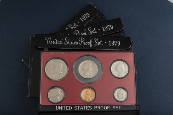 Group of three (3) uncirculated cased 1979 U.S. Proof Sets, totaling 18 coins. Each set contains 6 C