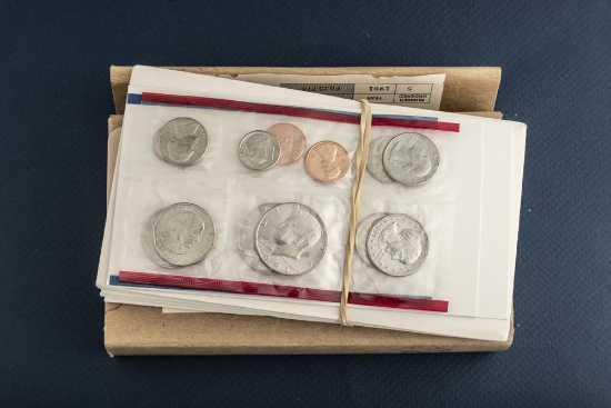 Group of five (5) U.S. 1981 uncirculated Proof Sets totaling 60 Coins. 12 coins in each set. WILL BE