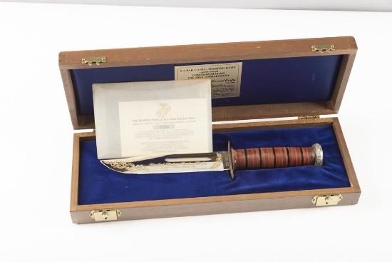 Beautiful K-A-BAR U.S.M.C. Fighting Knife. Blade is done in silver plate with gold finish and is mar