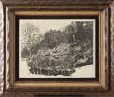 Framed Marble Etching by noted Texas Artist Bassel Wolfe (1932-2020), titled 