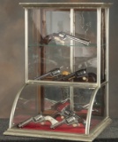 Unique antique counter top model curved glass Showcase, 1880-1890s, with silver label marked 