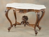 Beautiful Victorian Walnut turtle top, marble top Parlor Table,  measures 41