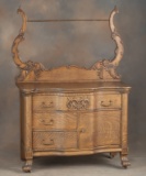 Beautiful American antique, quarter sawn oak, Serpentine Washstand, with claw foot base, circa 1900,