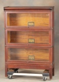 Antique three stack mahogany Lawyers Bookcase made by Globe-Wernicke Co., original finish, nice over