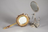 This lot consists of the following Items. An embossed silver Shaving Mirror with beveled mirror, mea
