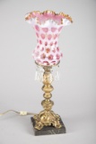 Beautiful custom made Table Lamp, shade is possibly Fenton, designed by the Lamp Lighter, Lorena, Te