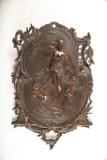 Beautiful antique bronze Wall Hanging Plaque in Art Nouveau style with semi-nude lady and cherubs at
