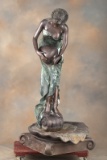 Near life-size Bronze Fountain, semi-nude woman pouring water into a shell, measures 4ft 10
