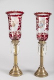 Matched pair of brass and crystal Gerondels, circa 1900-1920s, with four Czar-like portraits on each