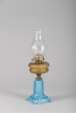 Scarce antique, triple color (blue, amber, clear) Oil Lamp with a No.2 burner. Extremely rare to fin