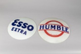 Two vintage curved glass insert Gas Pump Sign Advertisements.  The Esso Extra measures 13 1/2
