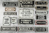 Very desirable collection of 16 vintage Chipped Glass Signs. Extremely rare to find a group of this