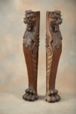 Massive pair of antique oak, lion head Columns in original finish and condition, measuring 44