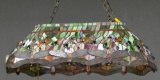 Beautiful leaded and stained glass hanging Billiard Light Fixture, measures 32