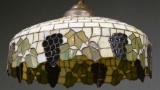Antique leaded and stained glass hanging Dome Light Fixture, measures 24