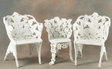 Four (4) pieces of metal Lawn Furniture, three (3) pieces are matching in a Fern pattern, all are in