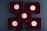 Group of five (5) cased Silver Half Dollars commemorating George Washington, 1732-1982, coins are 90