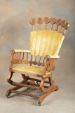 Scarce antique oak Hunzinger Platform Rocker in the rare Lollipop Pattern, circa 1890s, estate origi