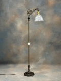 Antique brass and onyx Bridge Lamp, circa 1920s, with ornate goose neck crest, ornate 10