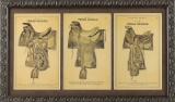 Framed Saddle Advertisement, three styles of Texas Saddles including the No. 80 Rose Tree; No. 203